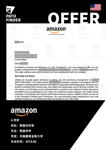 Amazon · 数据科学家，学员 Offer 原图