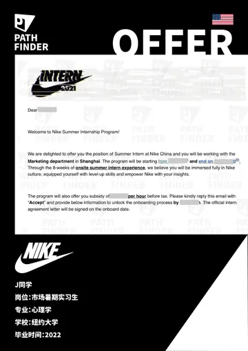 Nike · 市场暑期实习生，学员 Offer 原图