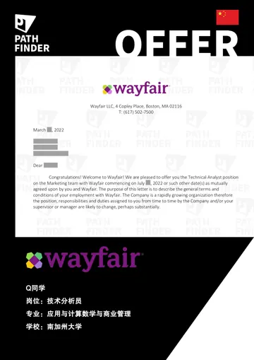 Wayfair · 技术分析员，学员 Offer 原图